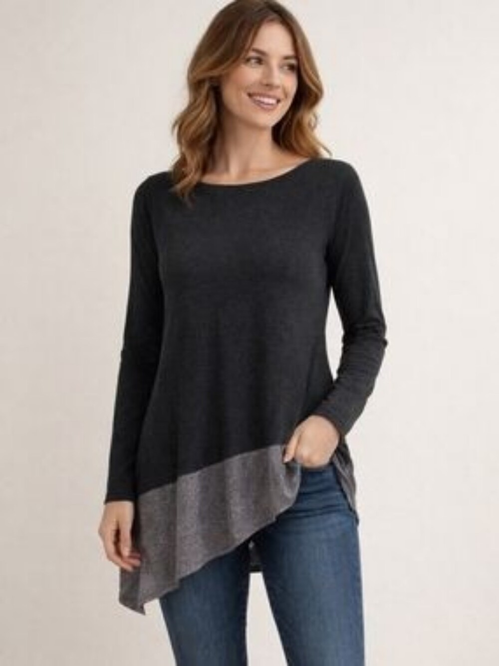 Eileen Fisher Metallic Border Asymmetrical Tunic Top